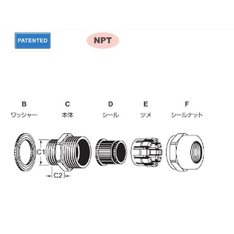 220-2010 ���^���P�[�u���O�����h(NPT�l�W) ����V���o�[ SUS303